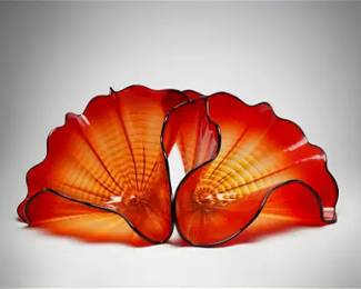 Chihuly, Dale. Red Amber Persian Pair Two-Piece Art Glass Sculpture
