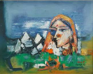 Pai, Laxman. SNOW FORMS 1968 Original Acrylic on Canvas Painting
