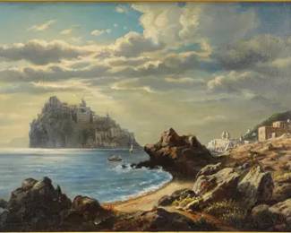 Montalant, I. O. de SENEGAL COASTAL SCENE Framed Oil on Canvas Painting
