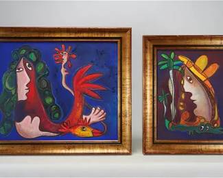 Fuster, Jose Rodriguez (Attrb). Two Oil on Canvas Framed Paintings
