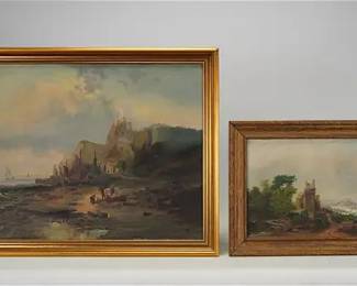 Two Antique 19thC German Landscape Oil on Canvas Paintings
