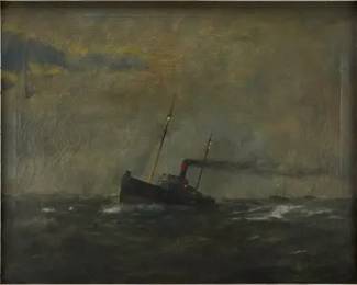 Wilson, Frank. NEARING HOME Maritime Oil on Canvas Steam Ship
