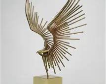 Jere, Curtis. BIRD IN FLIGHT Brass MCM Brutalist Sculpture on Onyx Plinth Base
