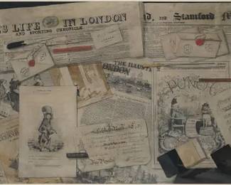Vaughan, A. G. Antique British Newspaper Tromp L'Oeil Watercolor Framed Painting
