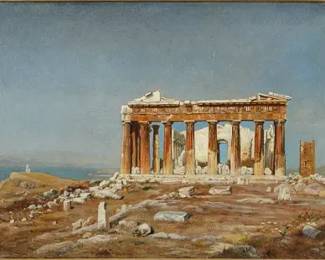 Montalant, I. O. de. GREEK PARTHENON Oil on Canvas Framed Painting
