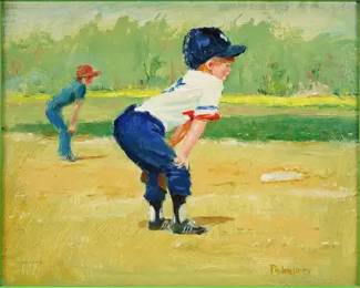 Palmieri, Frank. SUMMER BASEBALL Framed Oil on Masonite Painting
