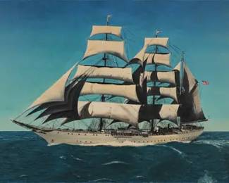 Artist Signed Maritime Oil Painting of the US Coast Guard Academy Training Barque Eagle
