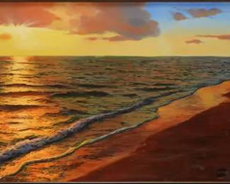 Montllor, Alfredo Navarro. VISTA DE PUESTA DEL SOL Framed Original Seascape Oil Painting on Board
