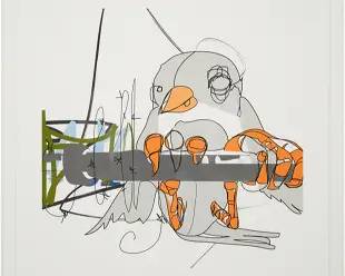 Artist Signed Framed Silkscreen Print DRUNK BIRD
