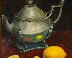 Ralph, George. SILVER TEAPOT SLICED LEMON Still Life Gouache

