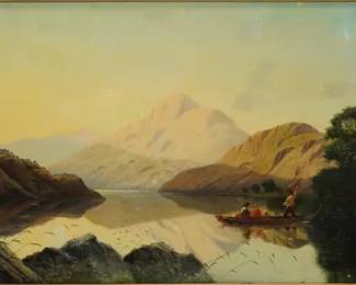 Boddington, Edwin Henry. AN AFTERNOON FISHING Framed Oil on Canvas Antique Painting
