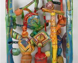 Artist Signed 1979 Paper Mache on Wood Painted Abstract Wall Sculpture
