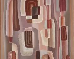 Saru, Gheorghe. Large Geometric Abstract Painting Framed Oil on Canvas
