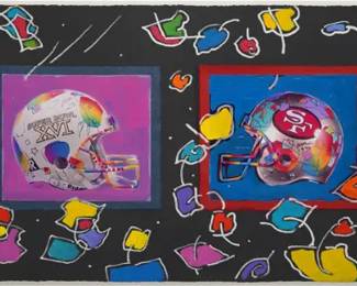 Max, Peter. SUPER BOWL XXXI 1997 Original Framed Mixed Media Acrylic Painting
