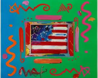 Max, Peter FLAG WITH HEART COLLECTION Original Framed Acrylic Painting
