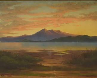 Williams, Charles F. Antique 19thC Luminist Oil on Canvas Gilt Framed Oil Painting
