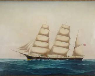 Torrey, Charles. Portrait of an American Clipper Ship Framed Maritime Oil On Canvas 1919

