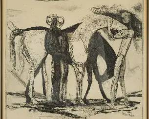 Artist Signed Horse and Three Figures Framed Print 22/50
