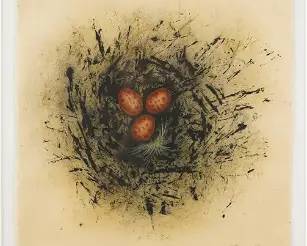 Artist Signed NEST OF EGGS Framed Float Mounted Lithograph
