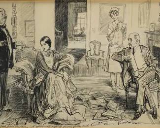Gibson, Charles Dana. Signed Original Pen and Ink Drawing w/Personal Inscription
