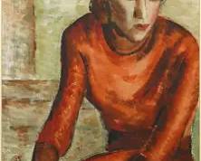 Pougialis, Constantine. WOMAN IN ORANGE Framed Gouache Painting on Paper
