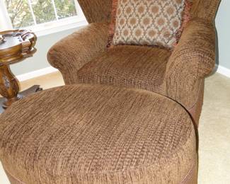 Comfy over-sized chair, with matching ottoman, perfect for reading and or napping.