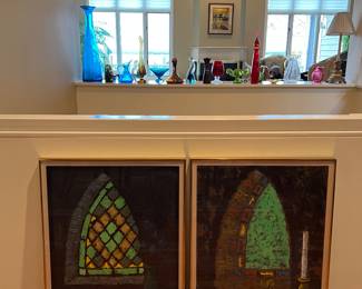 Pair of painting of stained glass / church windows