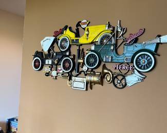 1970's Burwood 3D WALL HANGING ANTIQUE CARS MID CENTURY