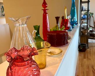 Art glass, depression, Fenton, Murano, hand blown bottle, Large Blenko Vase ....