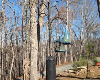 Shepard hook and bird feeders