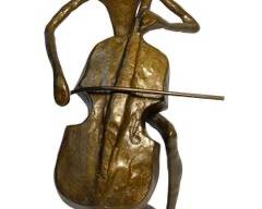 Vintage Brutalist Bronze Man Playing Cello - Modernist Figurine
