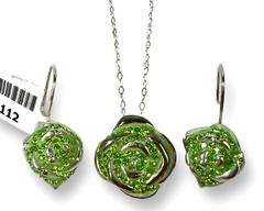 NWT Sterling Silver Vibrant Green Crystal Inlay Necklace & Earrings. 7.7 Grams
