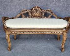 Fancy 20th c Solid Carved Wood Cane Seat Windsor Bench one of two see lot 523
