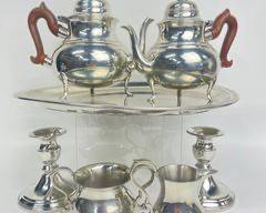 Vintage Williamsburg KIRK STIEFF PEWTER Tea /coffee set with two kettles creamer sugar and 2 candle holders

