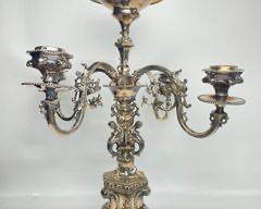 23" H HUGE VICTORIAN SILVER-PLATE CENTER PIECE CANDELABRA
