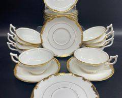 Fine Coalport Fine English Bome China Admiral White porcelain and Gilt Rimmed Cups & Saucers
