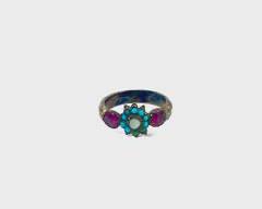 Antique Gold Filled Ruby & Turquoise Cocktail Ring Size 4.75
