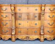 Fancy Pulaski Bombay Front Carved Wood Baroque Wide Chest of Drawers
