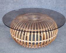 Vintage Franco Albini 1960's MCM Ottoman poof Rattan or use as a coffee Table
