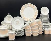 Fine Raynaud Limoges Modele Charlston christofle Art Deco China Dinner Plates, Side Plates, Dessert Plates, Bowls, Tea Cups, Lidded Sugar Jar, Creamer, And More
