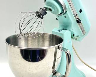 Vintage Aqua Kitchen Aide Artisan Series Tilt Head Mixer With Three Interchangeable Attachments
