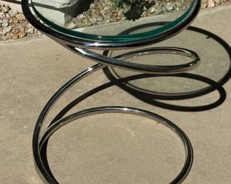 1970s Leon Rosen For Pace Chrome & Glass Coil Side Table SINGLE 	17x14in Diameter 		130009

