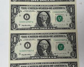 US $1 One Dollar Uncut Sheet Collectors Edition			107098
