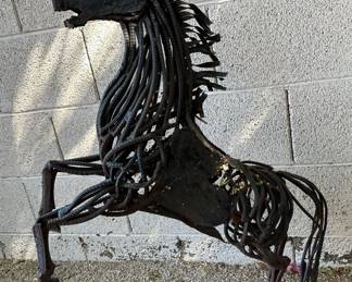 Vintage Scrap Metal Horse Sculpture Signed Rustic Brutalist Rebar EHX	42 x 10 x 30in		104022
