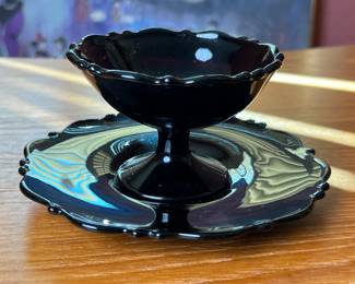 Set of 8 Vtg 1930s L.E. Smith Mount Pleasant Black Amethyst Sherbet Bowl/Glass & Plates	Plates; 6.5in Diameter Sherbert: 3in H x 4in Diameter		110040
