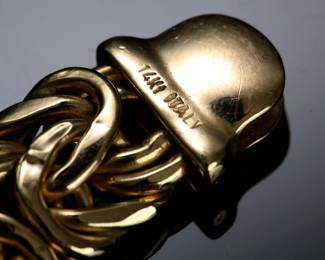 14kt Gold Italian Byzantine Bracelet 8in Signed RC R.C. 14k	8in Long 12mm Wide 	18.81 grams 	626001