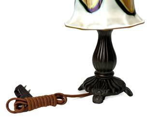 Antique Bronze Lamp ZEPHYR Studio Pulled Feather Glass Shade 	11.25in H x 5.75in Diameter 		940004
