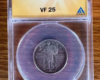 1923 25c Standing Liberty Quarter ANACS Graded VF 25 in case 	3.25x2.25in		107009
