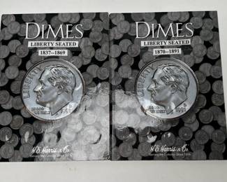 1837-1891 Seated Liberty Silver Dime Coin Book Set 91 Coins 2 Books Partial 	7.75x6in		107081

