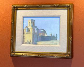 Elizabeth Sandia San Xavier Shadows Original Art Pastel Painting&nbsp;	Frame: 16.5x19.5x1.5in		104024
